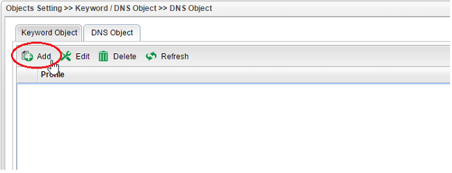  a screenshot of Vigor3900 DNS Object List